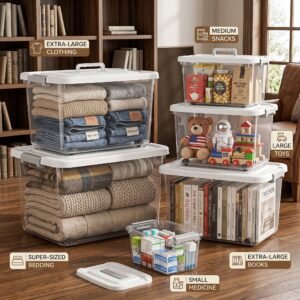 Plastic transparent storage box with lid